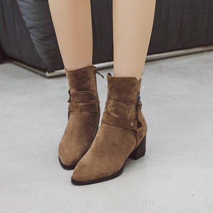 Women's Belt High Heeled Ankle Boots