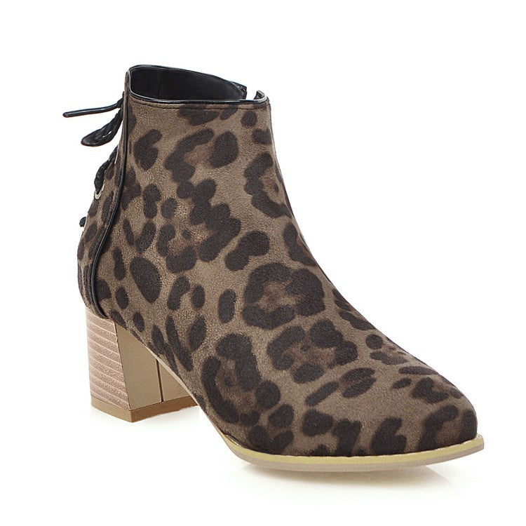 Leopard Printed Women's High Heeled Ankle Boots