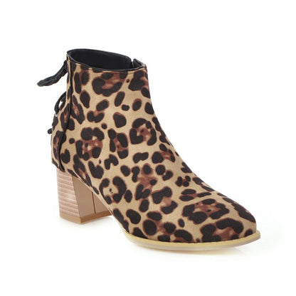 Leopard Printed Women's High Heeled Ankle Boots