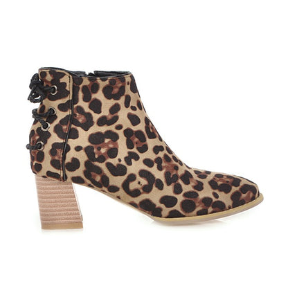 Leopard Printed Women's High Heeled Ankle Boots