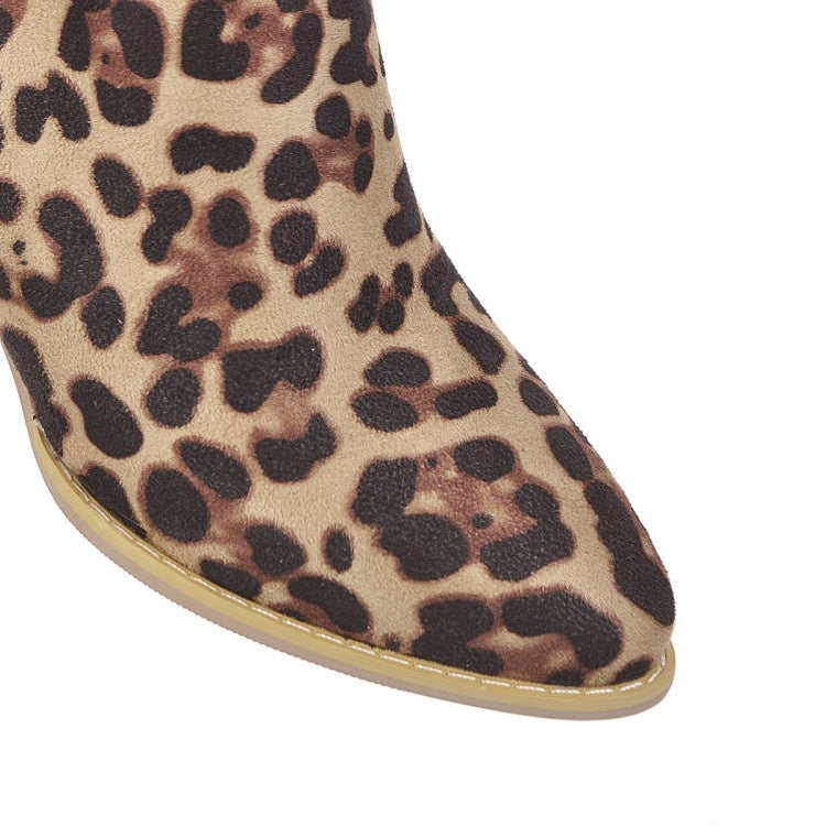 Leopard Printed Women's High Heeled Ankle Boots