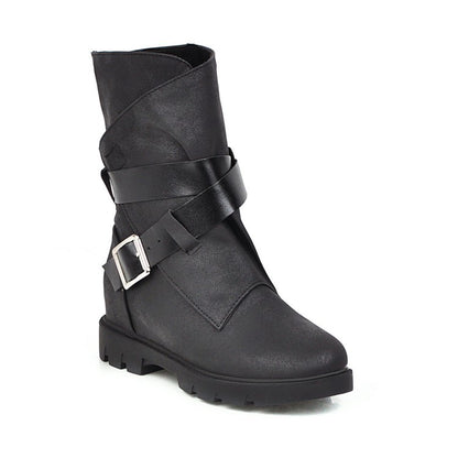 Buckle Belt Mid Calf Bots Woman Shoes