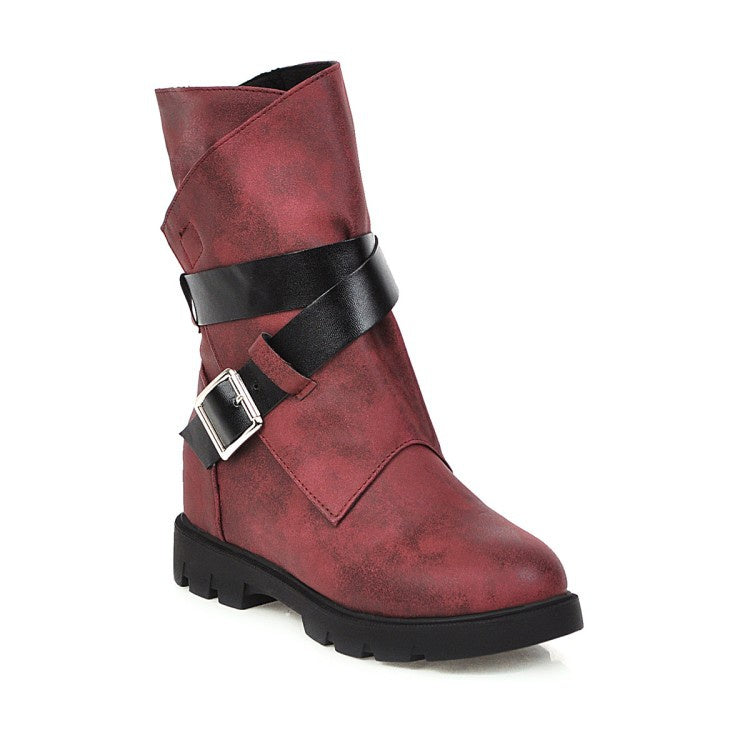 Buckle Belt Mid Calf Bots Woman Shoes