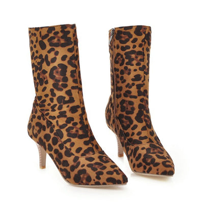 Leopard Printed Mid Calf Bots Woman Shoes