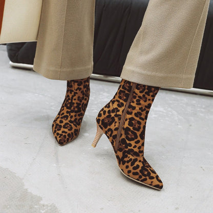 Leopard Printed Mid Calf Bots Woman Shoes