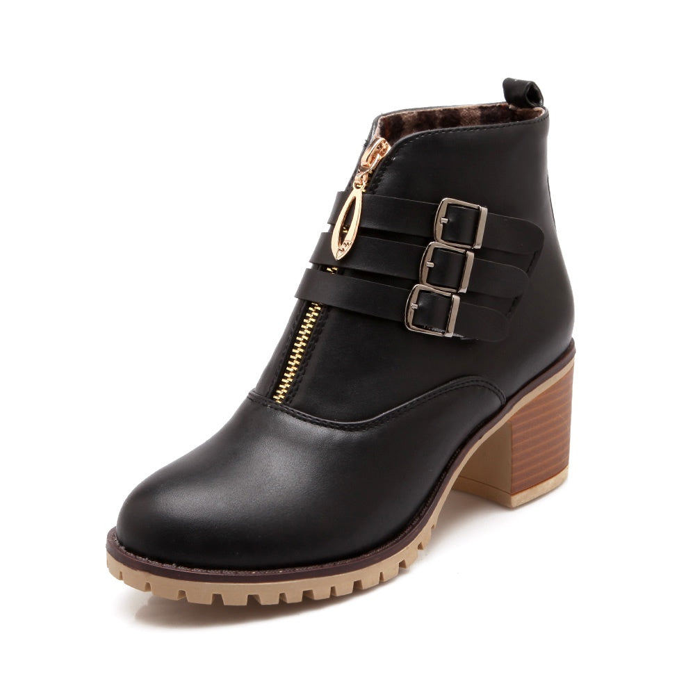 Women's Buckle Belt Short Boots Shoes Woman