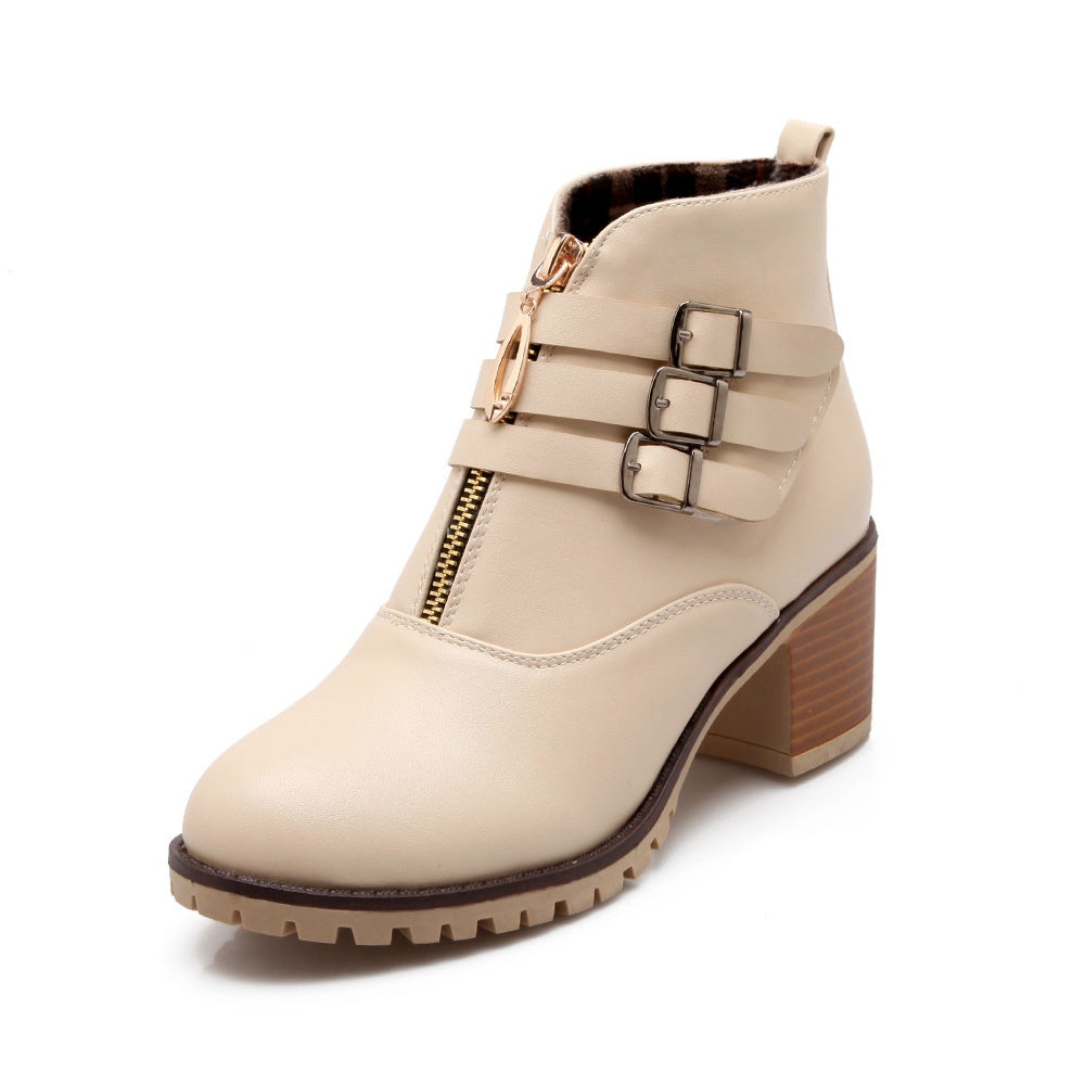 Women's Buckle Belt Short Boots Shoes Woman