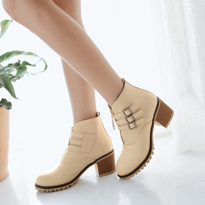 Women's Buckle Belt Short Boots Shoes Woman