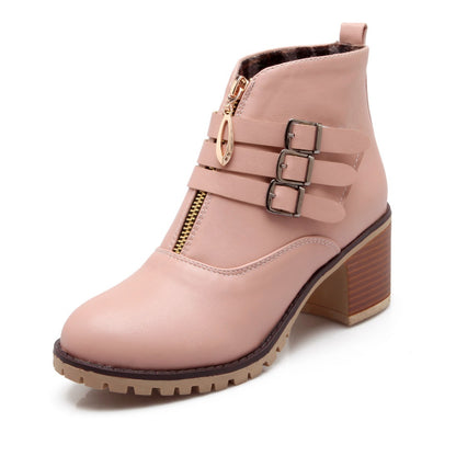 Women's Buckle Belt Short Boots Shoes Woman