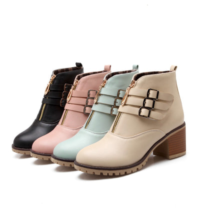 Women's Buckle Belt Short Boots Shoes Woman