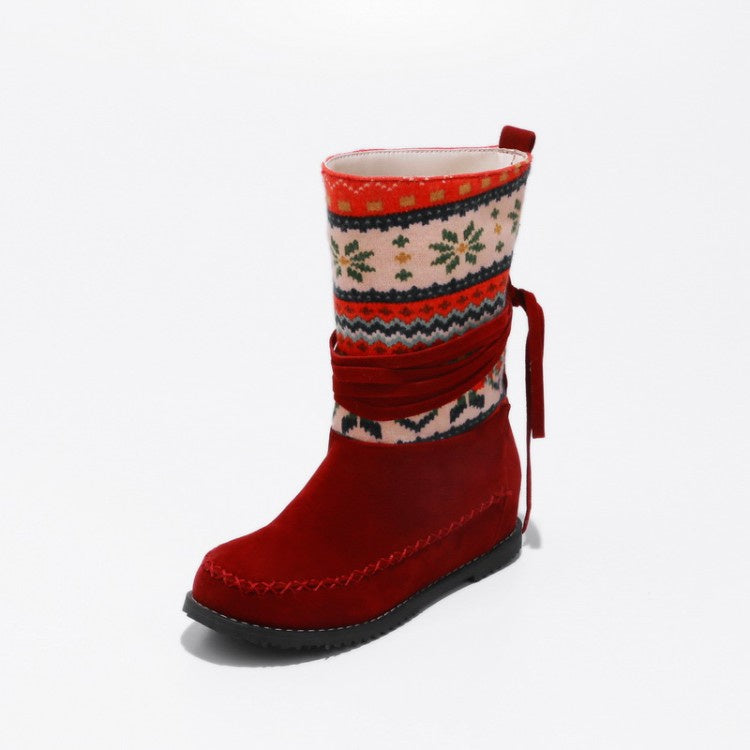 Women's Ethnic Trend Mid Calf Boots Shoes Woman