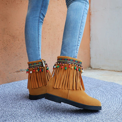 Women's Suede Tassel Wedges Boots Shoes Woman