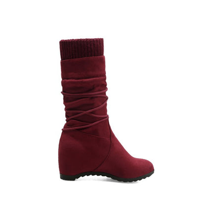 Women's Wedges Heeled Mid Calf Boots Shoes Woman