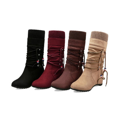 Women's Wedges Heeled Mid Calf Boots Shoes Woman