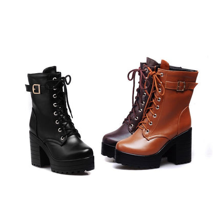 Women's Lace Up Short Boots Shoes Woman