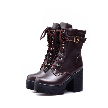 Women's Lace Up Short Boots Shoes Woman