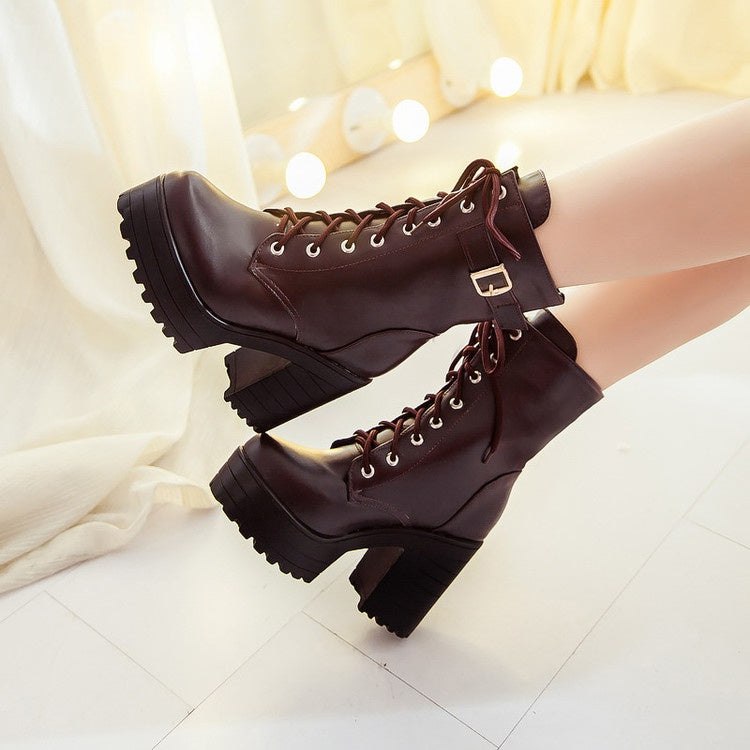 Women's Lace Up Short Boots Shoes Woman