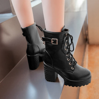 Women's Lace Up Short Boots Shoes Woman