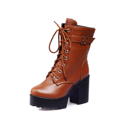 Women's Lace Up Short Boots Shoes Woman