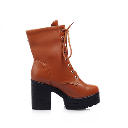 Women's Lace Up Short Boots Shoes Woman