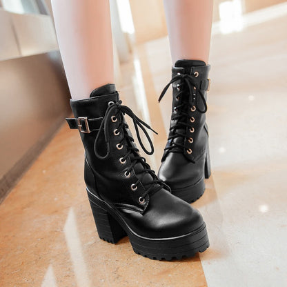 Women's Lace Up Short Boots Shoes Woman