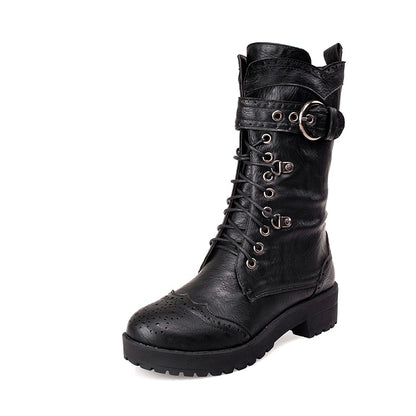 Women's Lace Up Mid Calf Knight Boots Shoes Woman