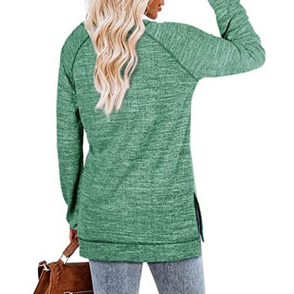 Womens Solid Color Round Neck Pullover Long Sleeved Top