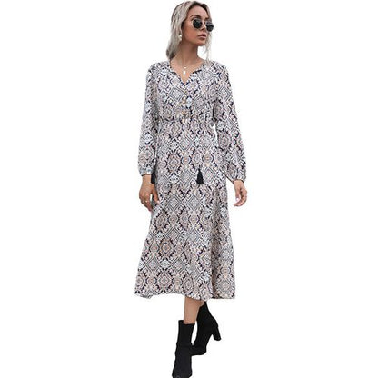 French Print Spring Summer Beam Waist Medium Length A-word Skirt Women Dresses