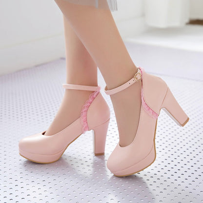 Women Ankle Strap High Heels Platform Pumps