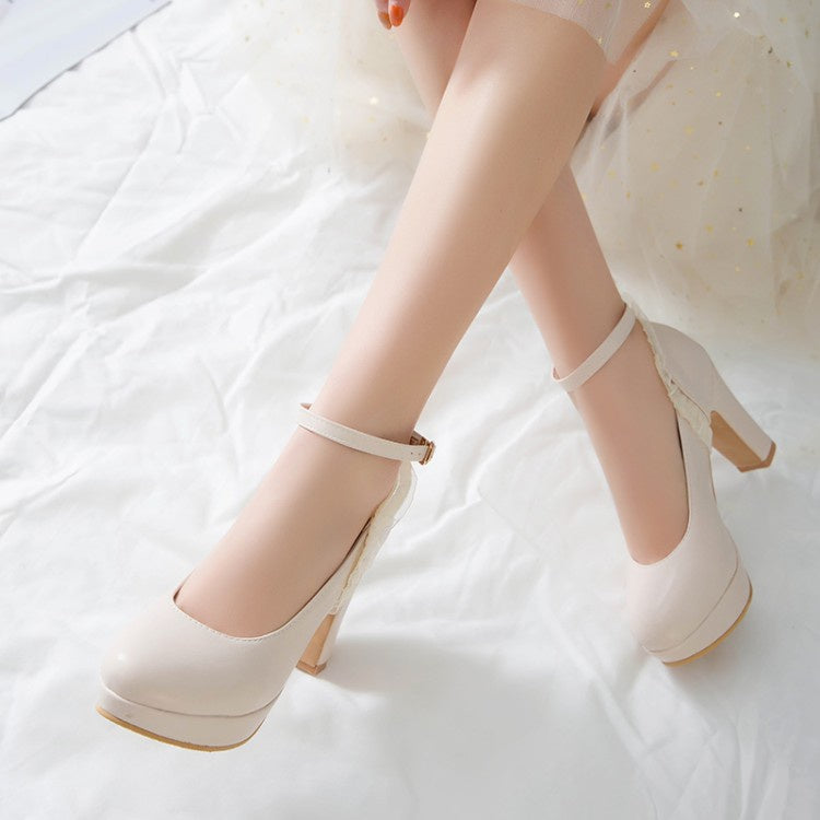 Women Ankle Strap High Heels Platform Pumps