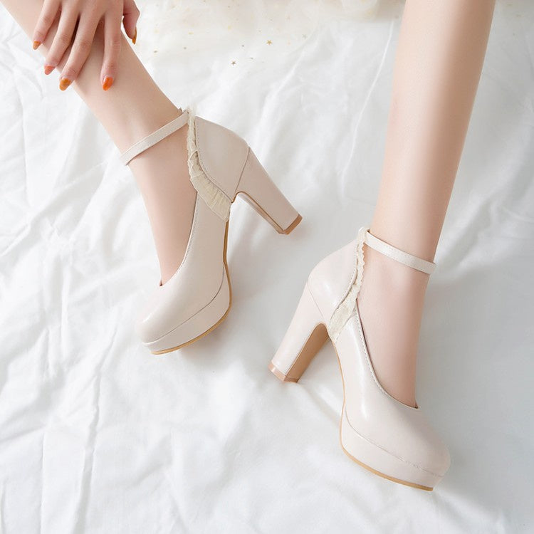 Women Ankle Strap High Heels Platform Pumps