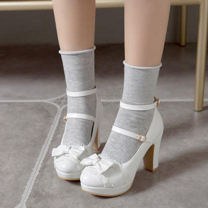 Women Mary Jane Bow High Heels Platform Pumps