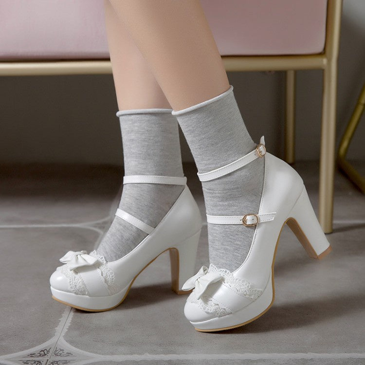 Women Mary Jane Bow High Heels Platform Pumps