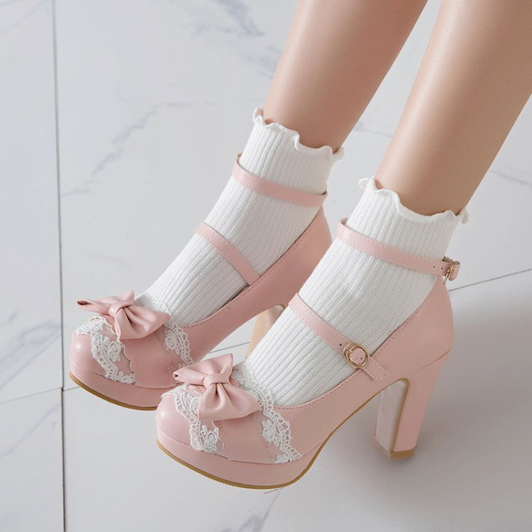 Women Mary Jane Bow High Heels Platform Pumps