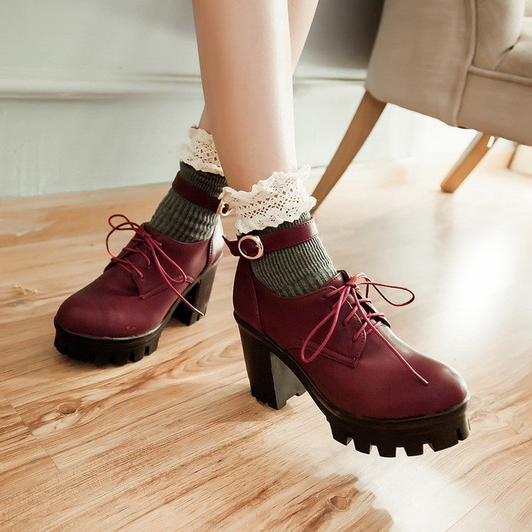 Women Lace Up Platform High Heels Shoes