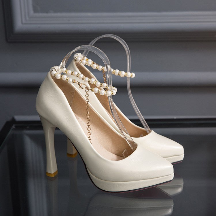 Women Pearl High Heels Platform Pumps