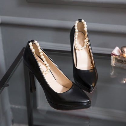 Women Pearl High Heels Platform Pumps