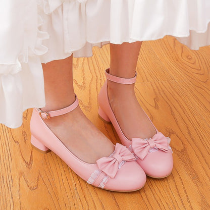 Women Bow Tie Mary Jane Low Heels Pumps