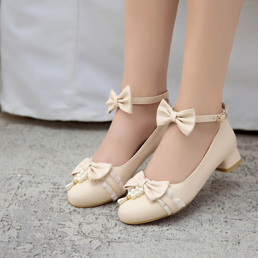 Women Bow Tie Low Heels Mary Jane