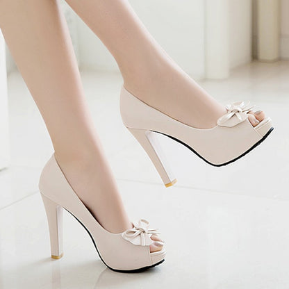 Women Bow Tie High Heel Platform Pumps