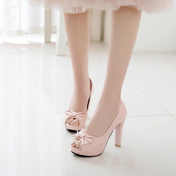 Women Bow Tie High Heel Platform Pumps