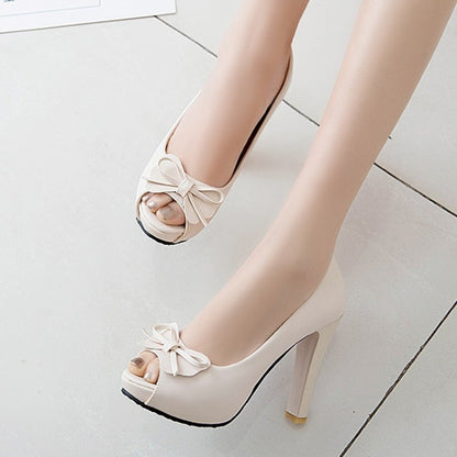 Women Bow Tie High Heel Platform Pumps