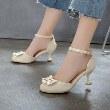 Women Bow Pearl High Heels Pumps