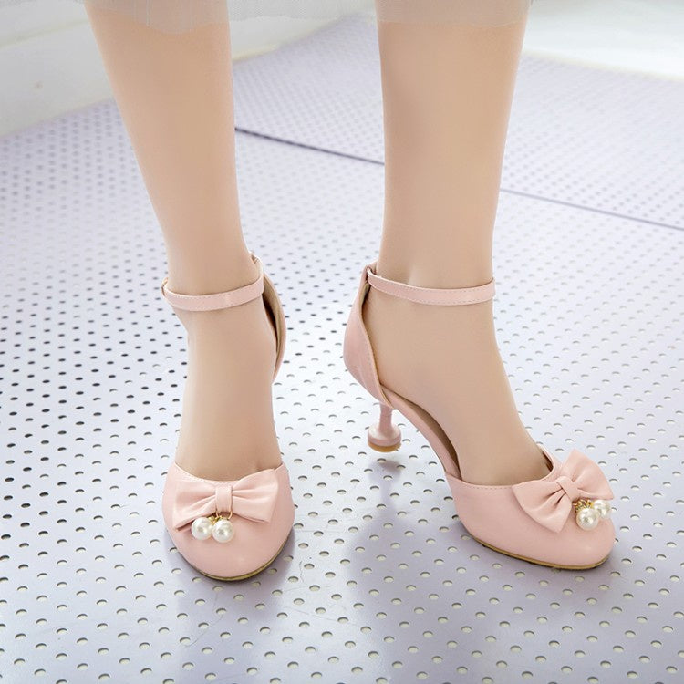 Women Bow Pearl High Heels Pumps