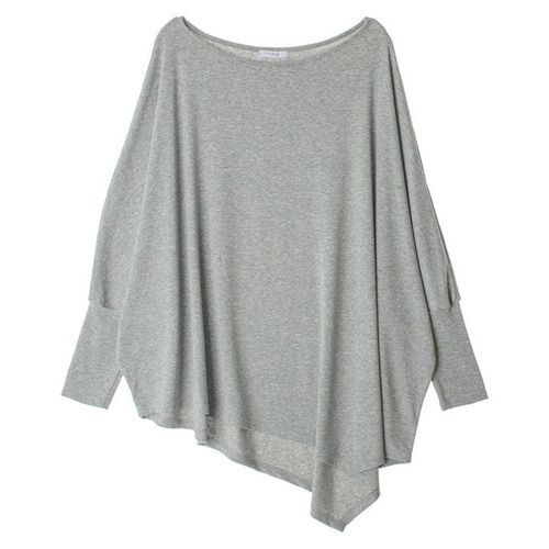 Solid Bat Sleeve  Autumn Dress Loose Large Size Irregular Round Collar Top Women T Shirts