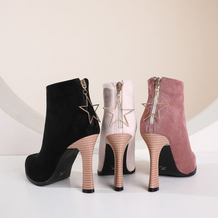 Star Shaped Zipper Women High Heel Ankle Boots