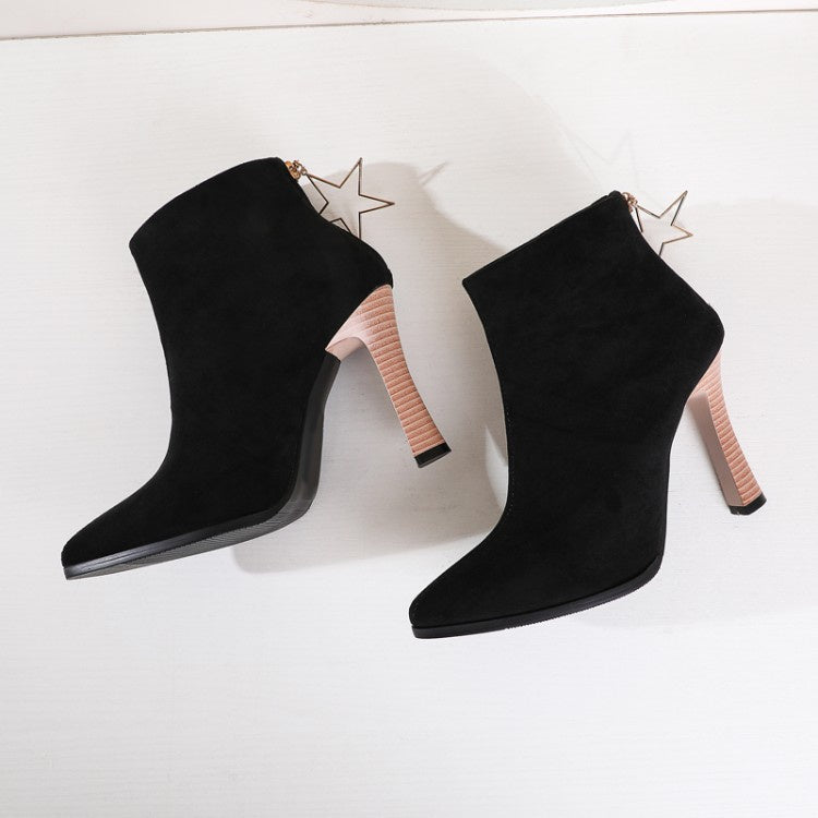 Star Shaped Zipper Women High Heel Ankle Boots