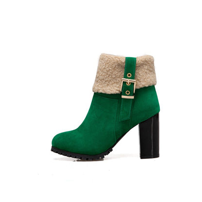 Women Buckle Wool High Heel Ankle Boots