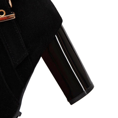 Women Buckle Wool High Heel Ankle Boots