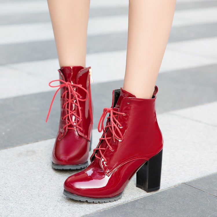 Women Zipper Lace Up High Heel Ankle Boots